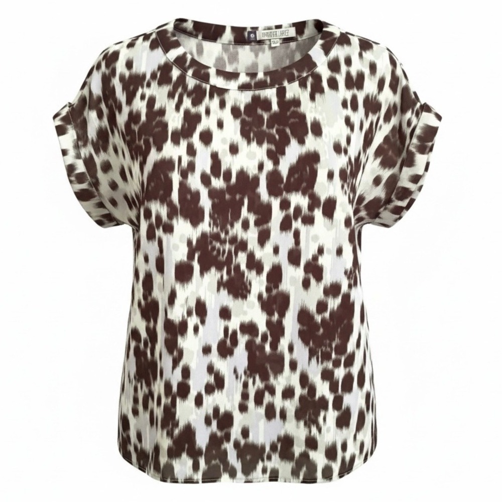 Jennifer‎ Lopez Animal Print Short Sleeve Womens S Button Back Blouse Top
